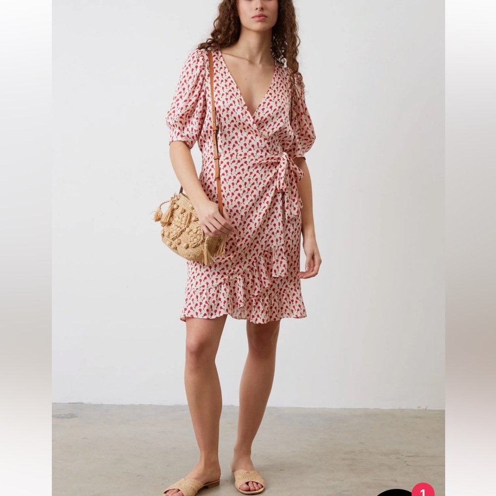 Gerard Darel dress nwt cream with red floral lady like polished sz36 nwt